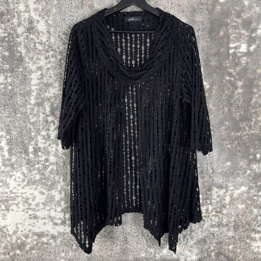 Yushi Size XL Open Knit Copwl Neck Cardigan Black 3/4 Sleeve Casual
